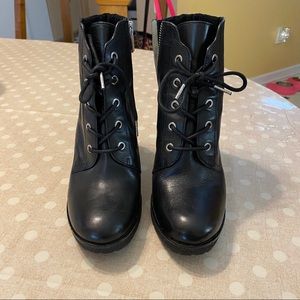 Michael Kors Kim Black Leather Lace Up Booties